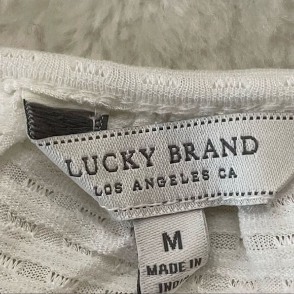 Lucky Brand Sheer Bell Sleeve Blouse · Medium · Brocade Floral Textured  · White - Picture 11 of 12